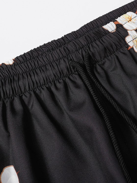 Sea Waves And Flower Print Kimono With Shorts Set - Grafton Collection