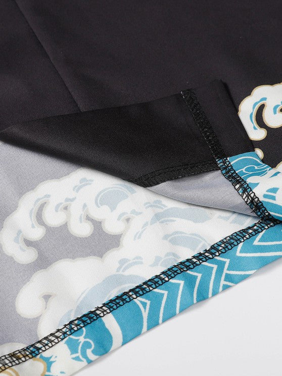 Sea Waves And Flower Print Kimono With Shorts Set - Grafton Collection