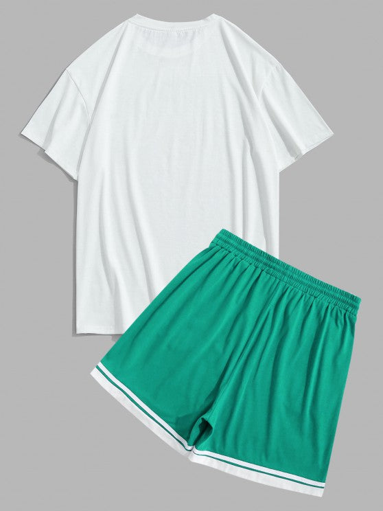 Sports Printed Tee And Drawstring Shorts Set - Grafton Collection