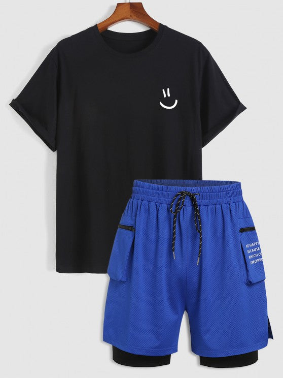 Smiley T Shirt With Cargo Sports Shorts - Grafton Collection
