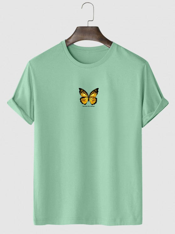 Butterfly Printed T Shirt And Vertical Stripe Shorts - Grafton Collection