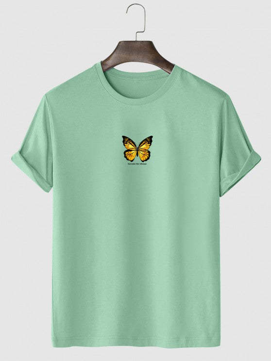 Butterfly Printed T Shirt And Vertical Stripe Shorts - Grafton Collection