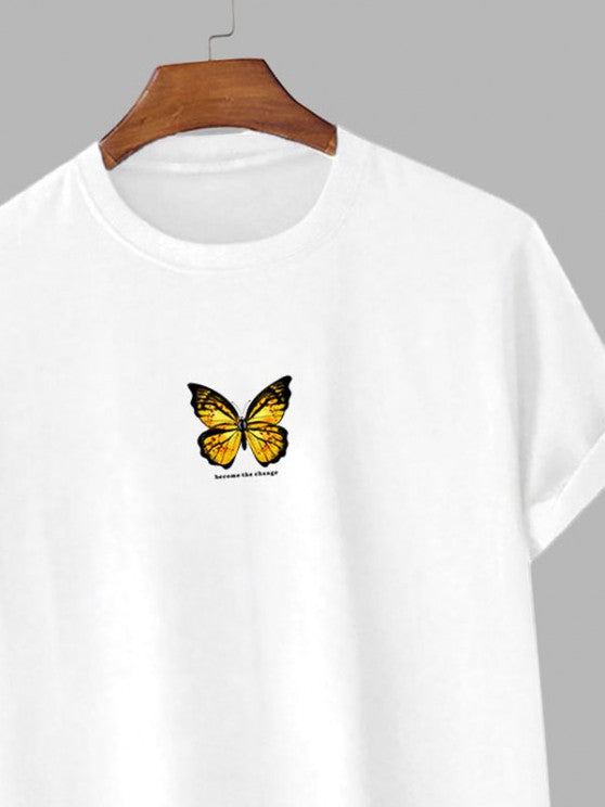 Butterfly Printed T Shirt And Vertical Stripe Shorts - Grafton Collection