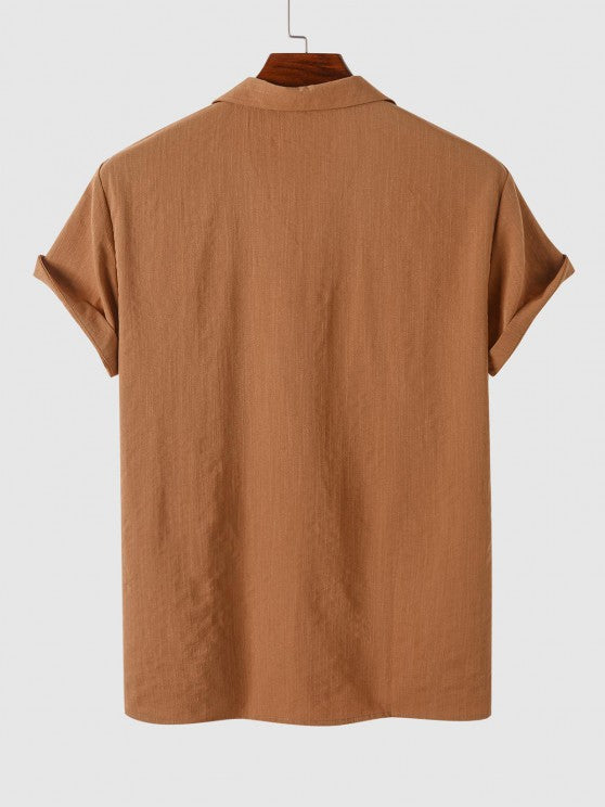 Button Up Collar Shirt And Drawstring Shorts - Grafton Collection