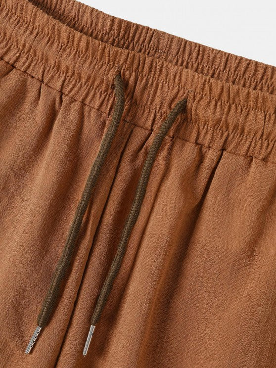 Button Up Collar Shirt And Drawstring Shorts - Grafton Collection