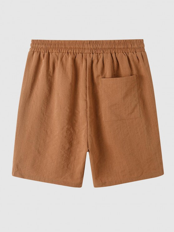 Button Up Collar Shirt And Drawstring Shorts - Grafton Collection