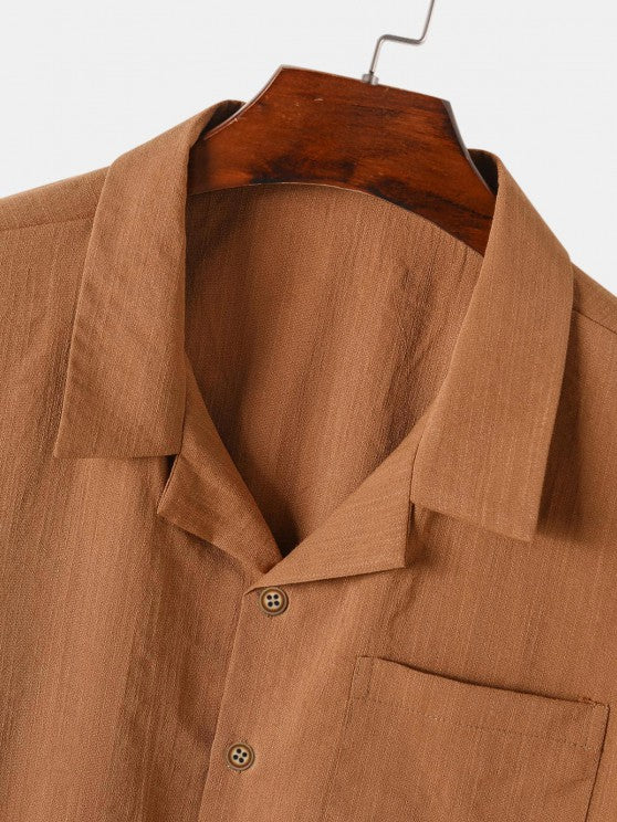 Button Up Collar Shirt And Drawstring Shorts - Grafton Collection