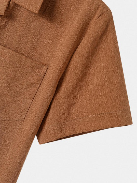 Button Up Collar Shirt And Drawstring Shorts - Grafton Collection