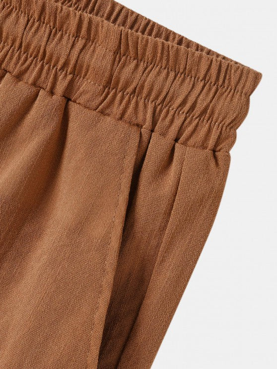 Button Up Collar Shirt And Drawstring Shorts - Grafton Collection