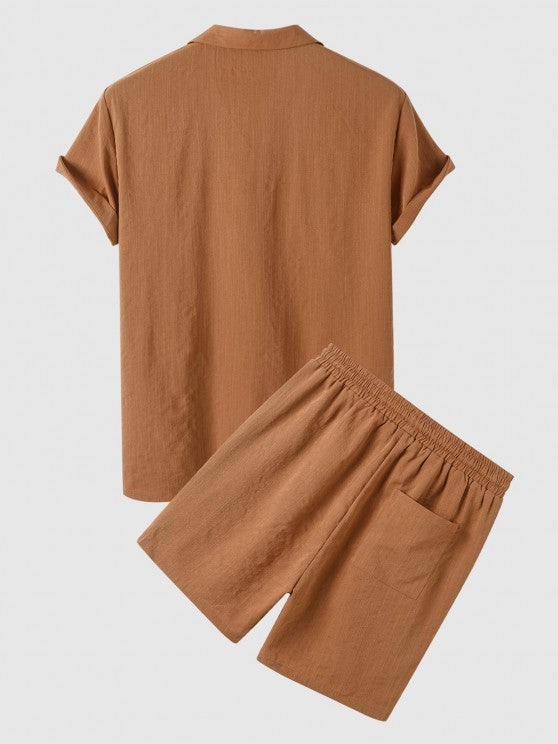 Button Up Collar Shirt And Drawstring Shorts - Grafton Collection