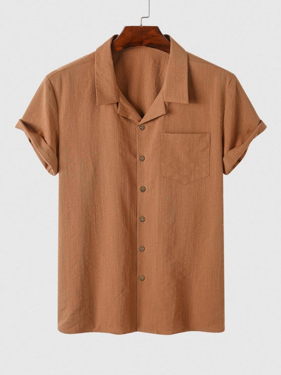 Button Up Collar Shirt And Drawstring Shorts - Grafton Collection