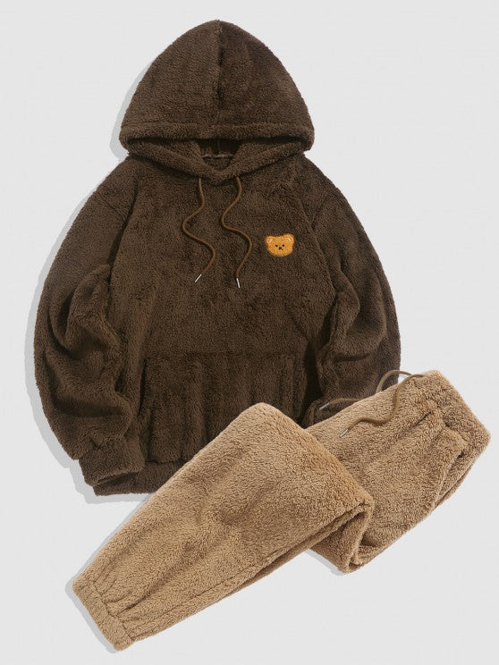 Bear Pattern Drawstring Hoodie And Pants Set - Grafton Collection