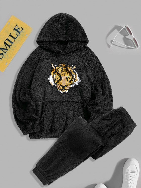 Tiger Embroidered Hoodie And Pants Set - Grafton Collection