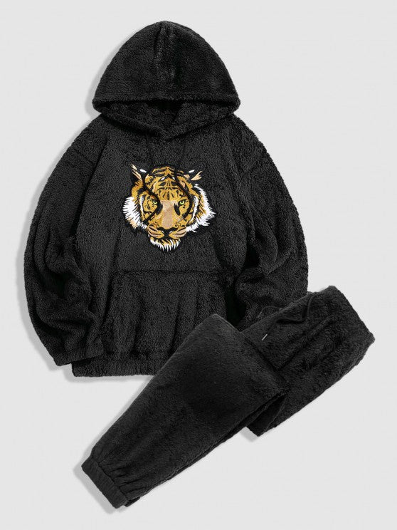 Tiger Embroidered Hoodie And Pants Set - Grafton Collection