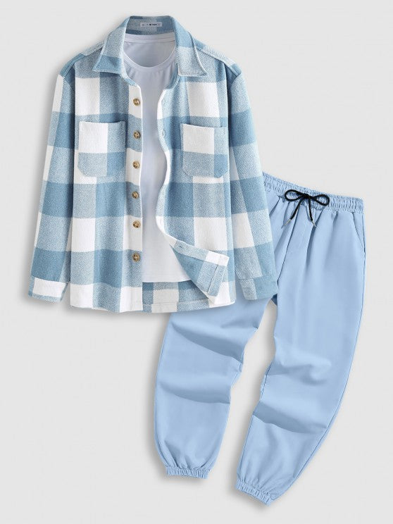 Plaid Wool Shacket And Jogger Pants Set - Grafton Collection