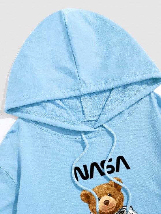 Letter And Bear Pattern Hoodie With Cargo Pants Set - Grafton Collection