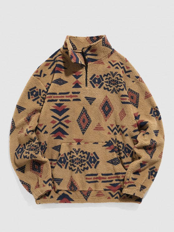 Ethnic Print Teddy Sweatshirt And Pants Set - Grafton Collection