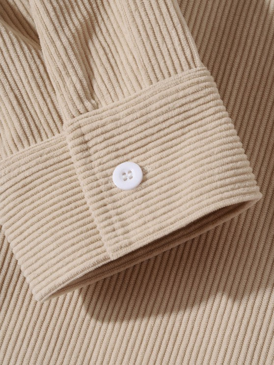 Corduroy Shirt And Letter Printed T Shirt And Embroidered Pants Set - Grafton Collection