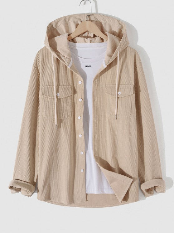 Corduroy Shirt And Letter Printed T Shirt And Embroidered Pants Set - Grafton Collection