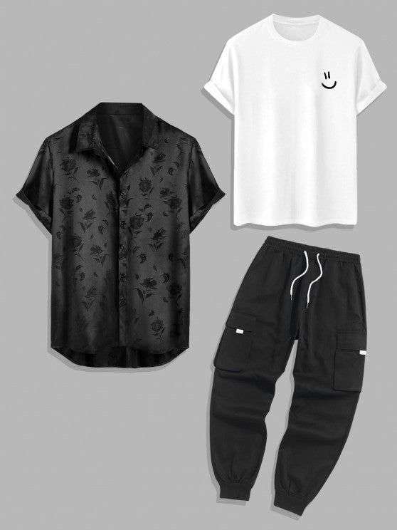 3 Piece Printed T Shirt And Cargo Pants Set - Grafton Collection
