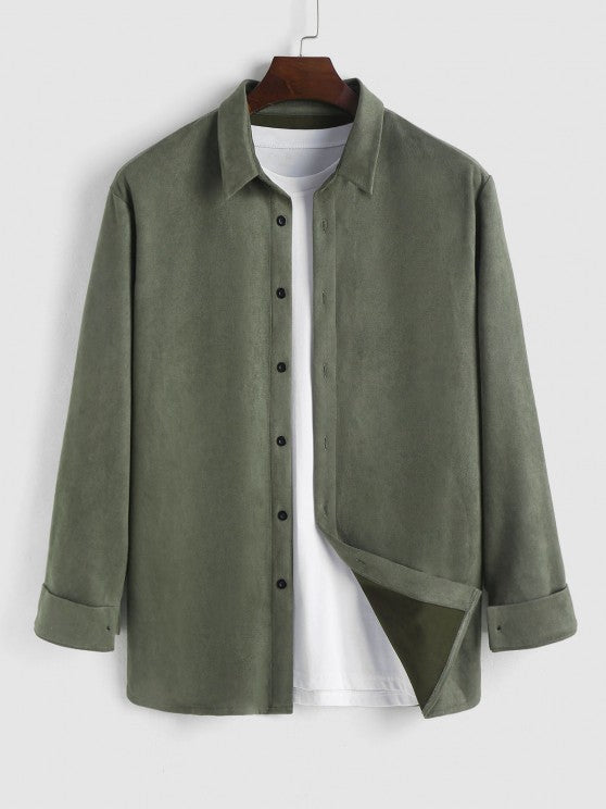 Suede Shirt And Printed Basic T-shirt And Beam Feet Pants - Grafton Collection