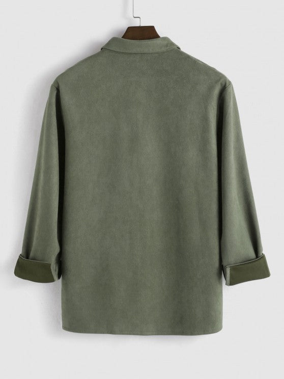 Suede Shirt And Printed Basic T-shirt And Beam Feet Pants - Grafton Collection