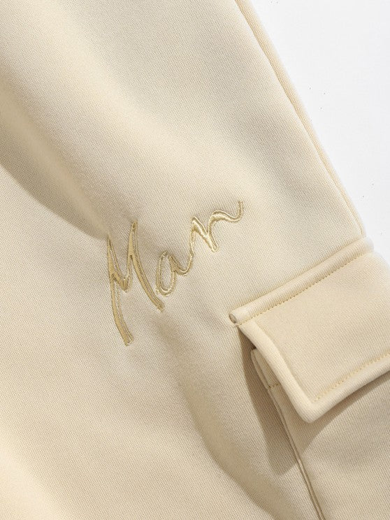 Corduroy Shirt And Letter Printed T Shirt And Embroidered Pants Set - Grafton Collection