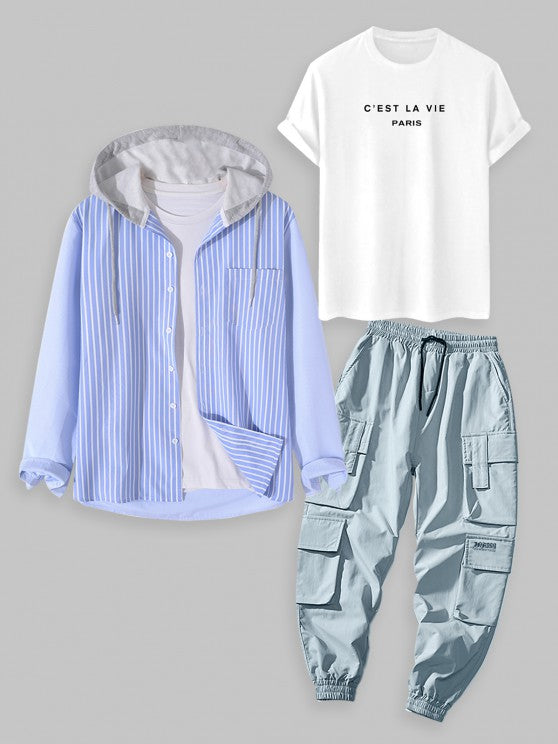 3 Pieces Letter Printed Jogger Pants Set - Grafton Collection