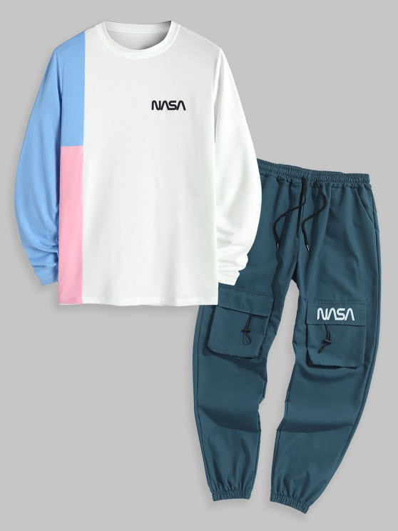 T Shirt With Letter Drawstring Cargo Pants Set - Grafton Collection