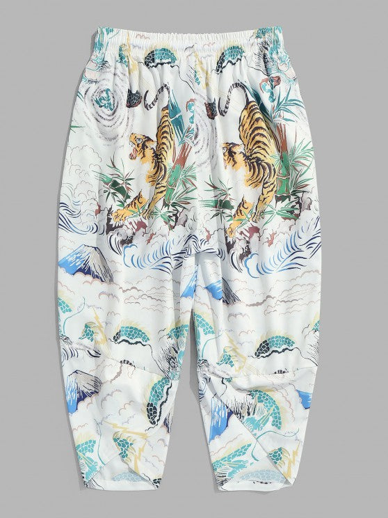 Tiger Painting Printed Kimono And Capri Pants Set - Grafton Collection