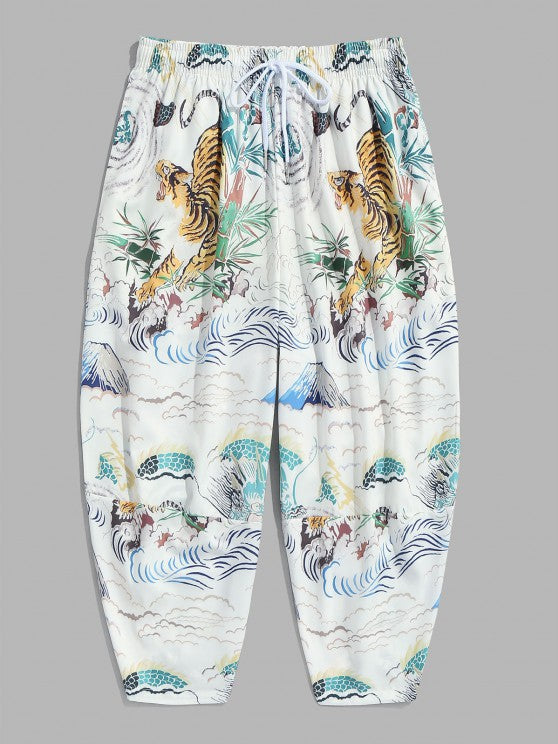 Tiger Painting Printed Kimono And Capri Pants Set - Grafton Collection