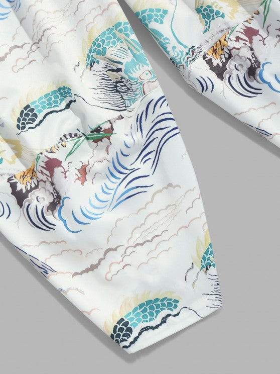 Tiger Painting Printed Kimono And Capri Pants Set - Grafton Collection