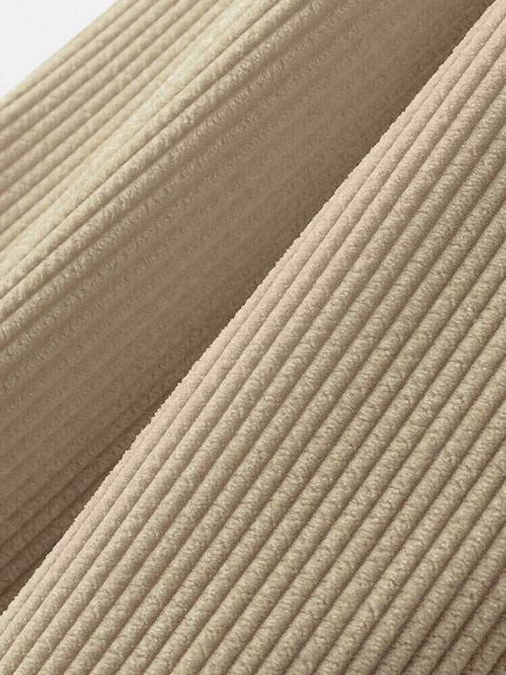 Letter Printed T Shirt And Corduroy Shirt And Wide Leg Pants Set - Grafton Collection