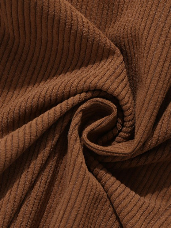 Letter Printed T Shirt And Corduroy Shirt And Wide Leg Pants Set - Grafton Collection