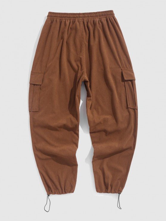 Letter Printed T Shirt And Corduroy Shirt And Wide Leg Pants Set - Grafton Collection