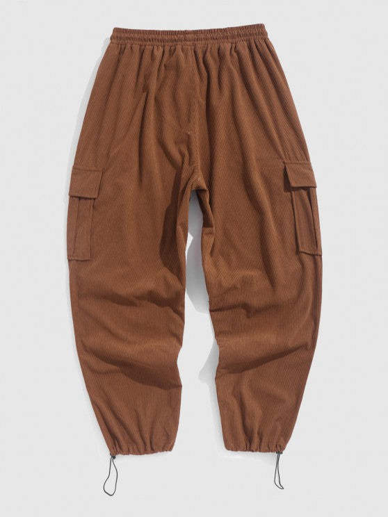 Letter Printed T Shirt And Corduroy Shirt And Wide Leg Pants Set - Grafton Collection