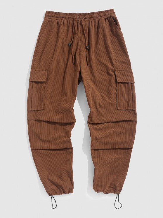Letter Printed T Shirt And Corduroy Shirt And Wide Leg Pants Set - Grafton Collection