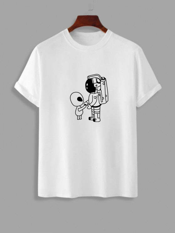 Astronaut Pattern T Shirt And Letter Shorts Set - Grafton Collection
