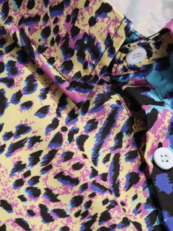 Leopard Pattern Shirt And Cargo Pants Set - Grafton Collection