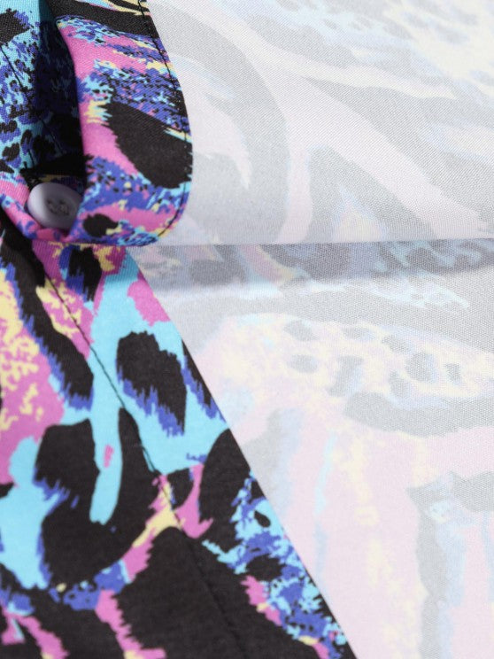 Leopard Pattern Shirt And Cargo Pants Set - Grafton Collection