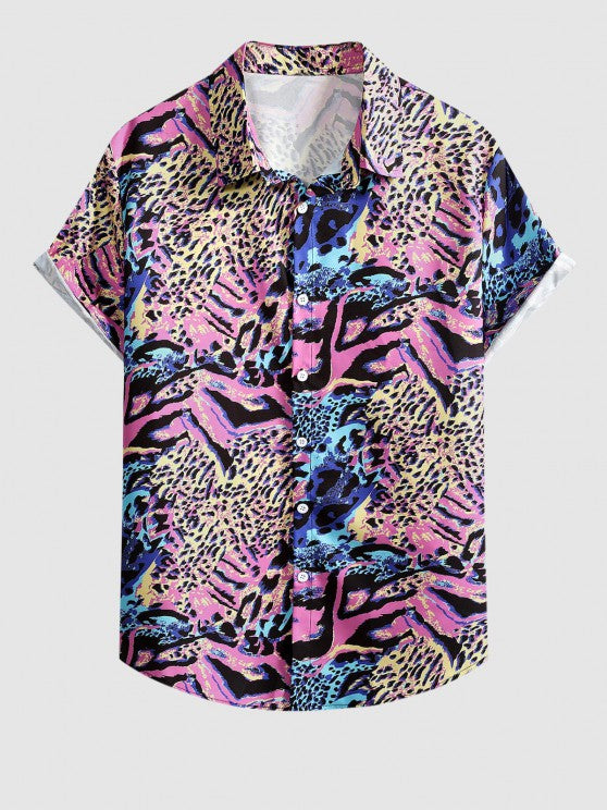 Leopard Pattern Shirt And Cargo Pants Set - Grafton Collection