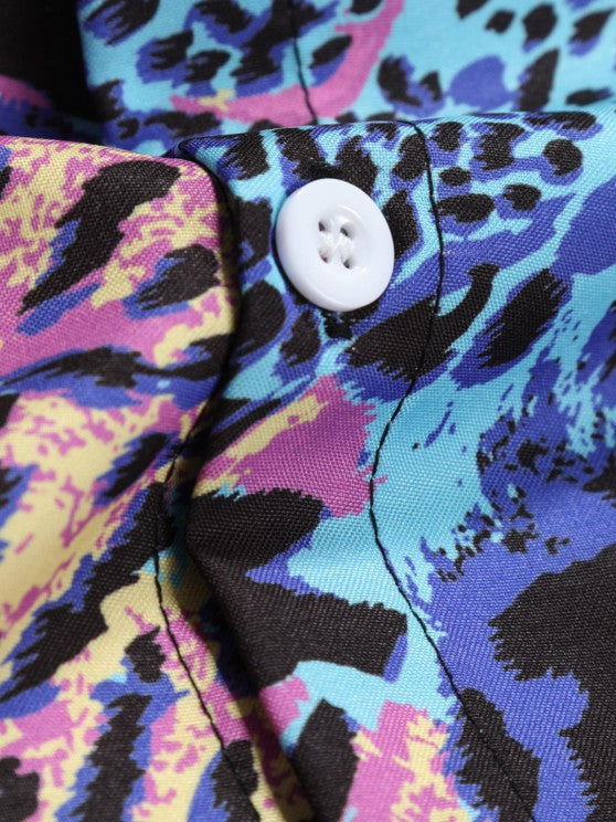 Leopard Pattern Shirt And Cargo Pants Set - Grafton Collection