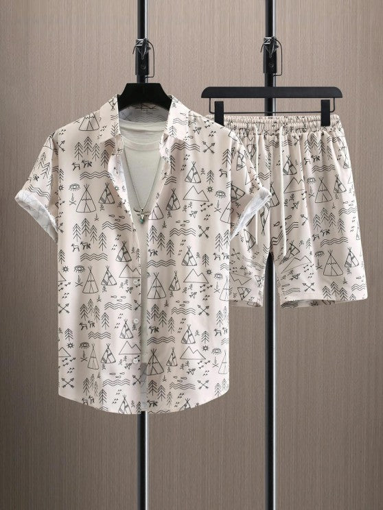 Geometric Pattern Short Sleeves Shirt And Shorts - Grafton Collection