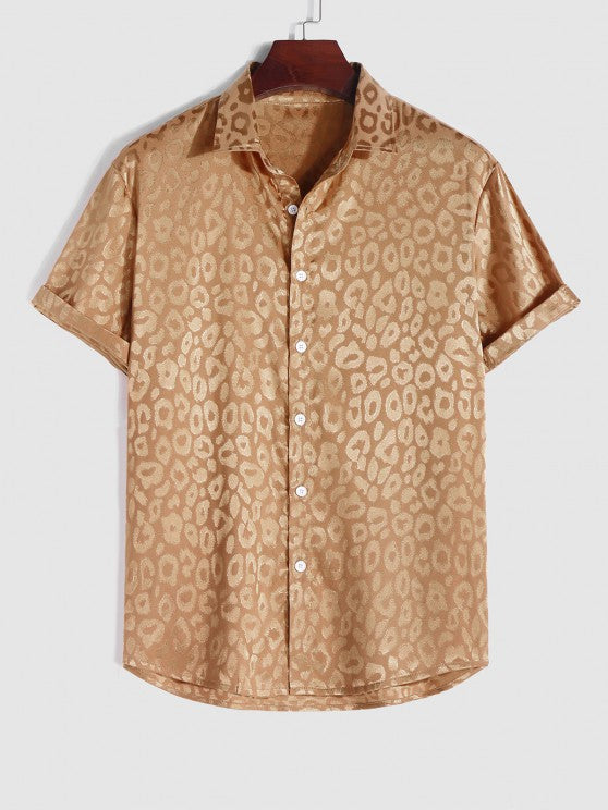 Silky Leopard Print Satin Short Sleeve Shirt - Grafton Collection