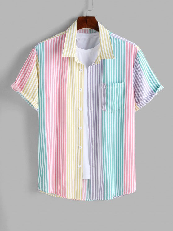 Astronaut Print T Shirt And Stripes Shirt And Cargo Pants Set - Grafton Collection