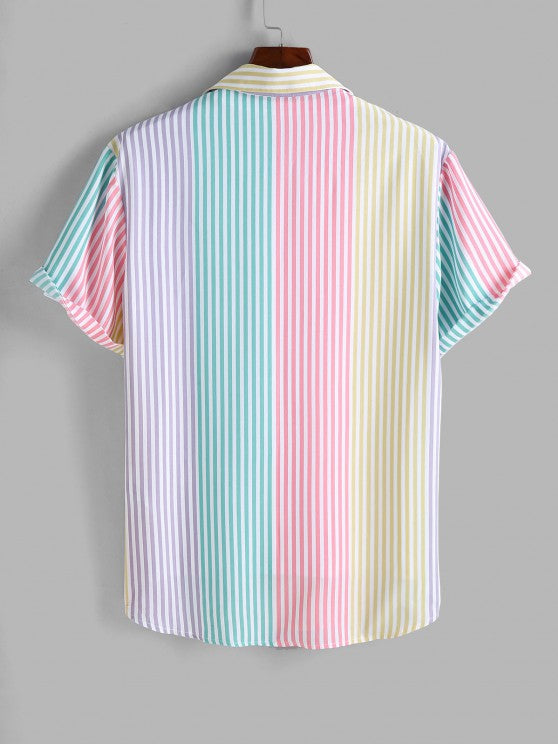 Astronaut Print T Shirt And Stripes Shirt And Cargo Pants Set - Grafton Collection