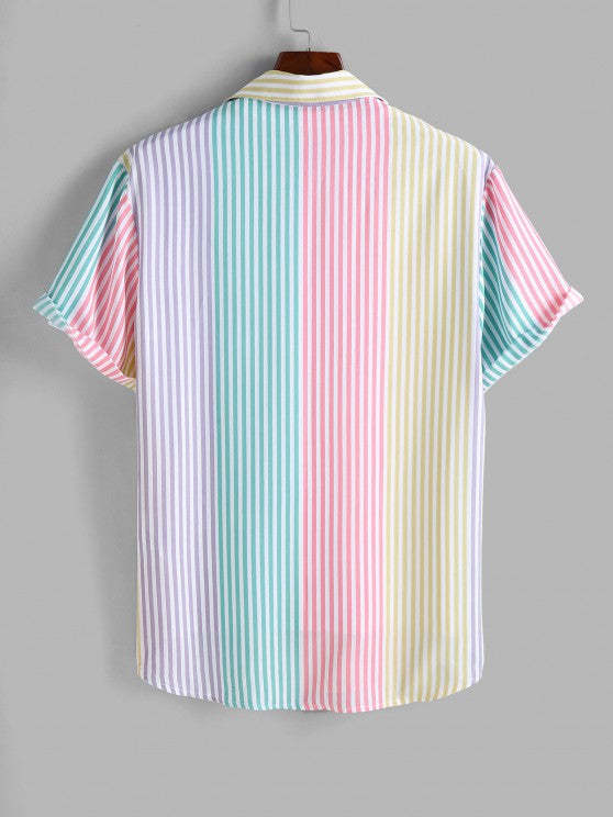 Astronaut Print T Shirt And Stripes Shirt And Cargo Pants Set - Grafton Collection