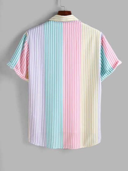 Astronaut Print T Shirt And Stripes Shirt And Cargo Pants Set - Grafton Collection