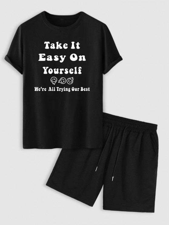 Smiley Print T Shirt And Shorts Set - Grafton Collection
