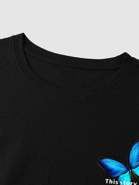 Slogan Butterfly Pattern T Shirt And Shorts - Grafton Collection
